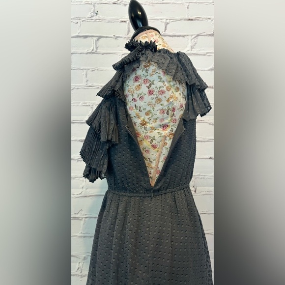 REBECCA TAYLOR GRAY 1 SHOULDER RUFFLED DRESS DOT SILK CHIFFON PARTY MINI - 4 - Picture 6 of 8